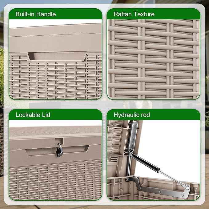 120 Gallon Outdoor Deck Box, Lockable Waterproof Outdoor Storage Boxes