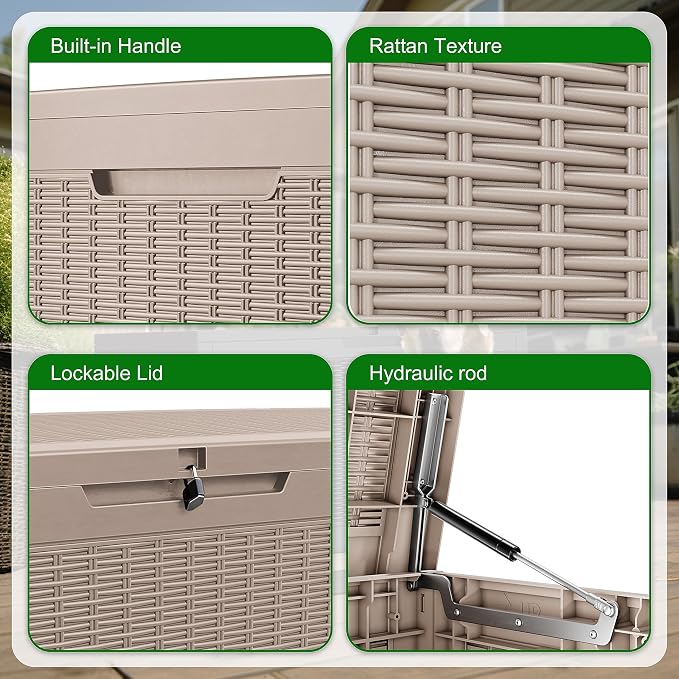 120 Gallon Outdoor Deck Box, Lockable Waterproof Outdoor Storage Boxes - Image 4