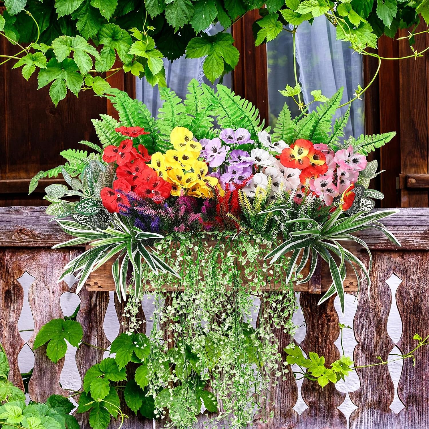 Daifunli 24 Pcs Artificial Plants for Outdoor, Fake Flowers Greenery UV Resistant Faux Plant Stems Shrubs Hanging Porch Patio Garden Window Box Home Wedding Summer Spring Decor(Mix Color)