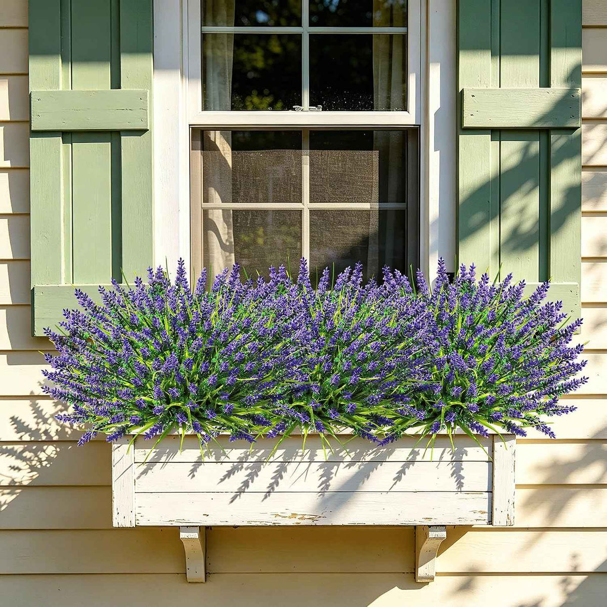 24 Bundles Faux Outdoor Plants, UV Resistant Artificial Fake Lavender Flowers with Monkey Grass for Outdoors, Realistic Faux Lavender Greenery Shrubs for Porch Yard Garden Window Box Home Decor