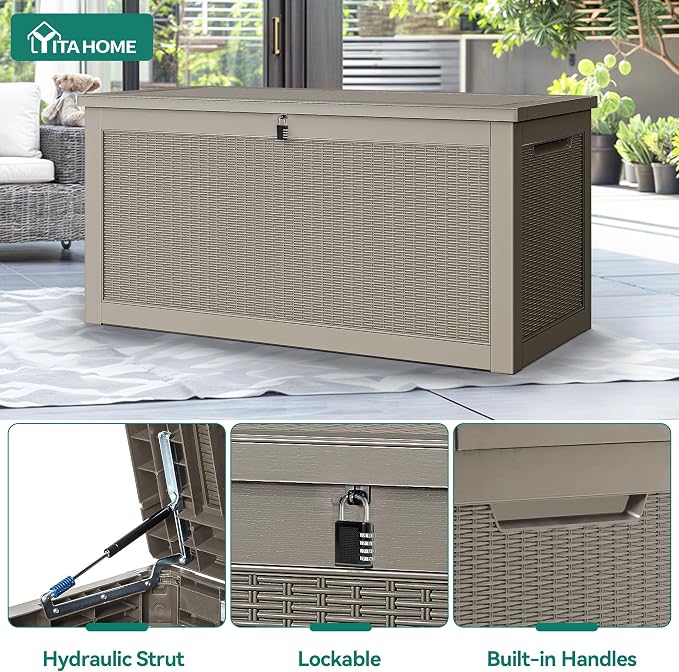 YITAHOME XXL 260 Gal Large Deck Box, Outdoor Resin Storage Box, Rattan Storage - Image 2