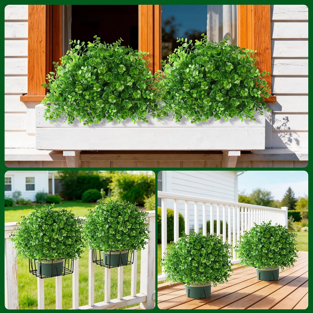 2 Pack Artificial Boxwood Topiary Trees Fake Plants for Outdoor Front Porch | UV-Resistant, Faux Realistic Greenery Potted Bushes with Pots for Front Door, Porch, Farmhouse, Garden Decor