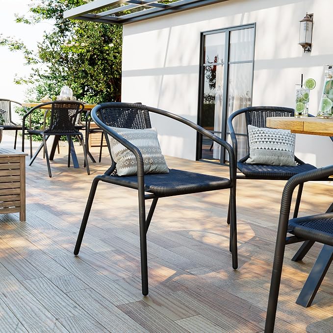 Amopatio Outdoor Dining Chairs Set of 6, Rattan Patio Chairs Wicker, Stackable - Image 8