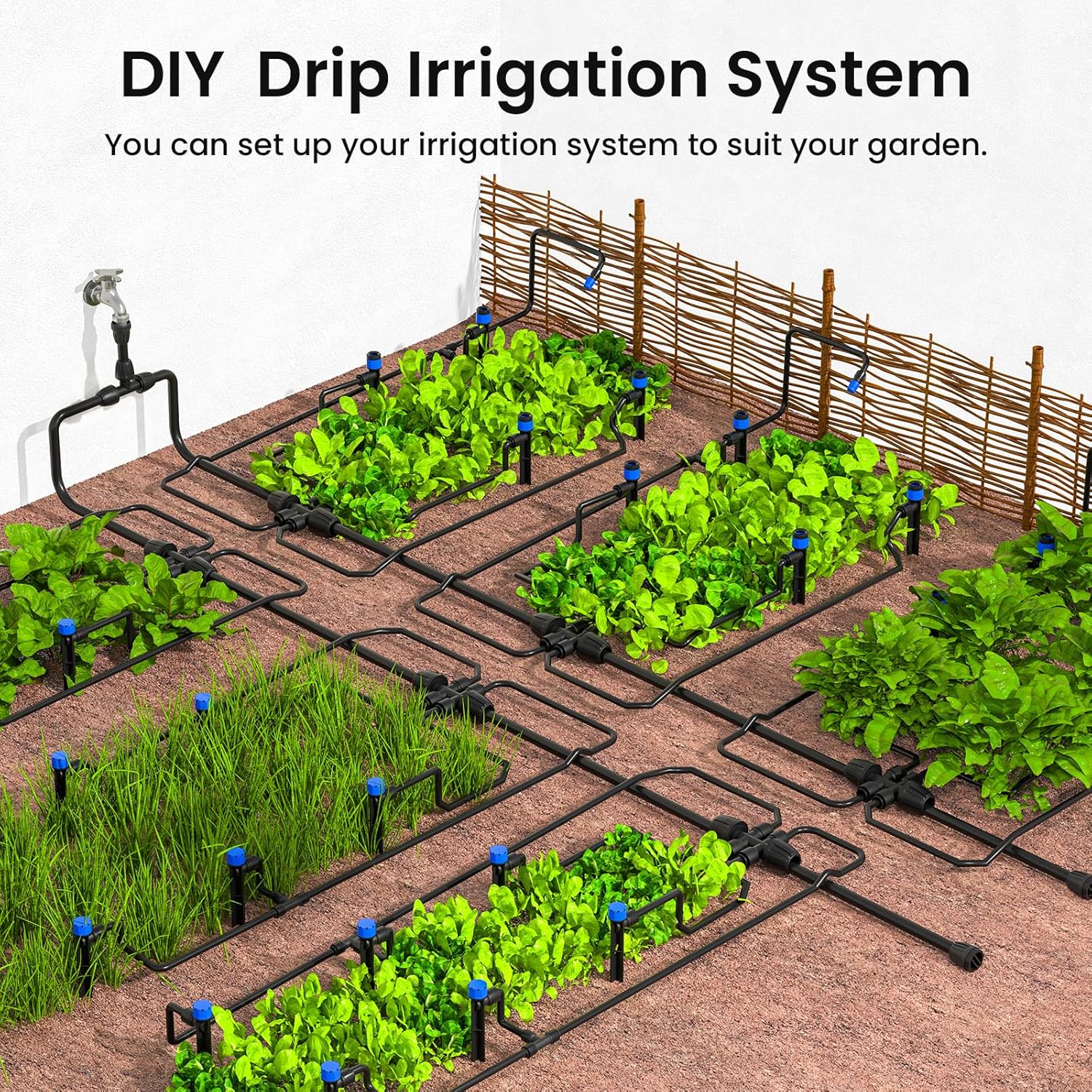 MIXC 230FT Quick-Connect Drip Irrigation System Kit, Automatic Garden Watering System with 1/4" & 1/2" Fast-Lock Tubing - Adjustable Nozzles & Sprinklers for Garden, Greenhouse, Lawn, Potted Plants