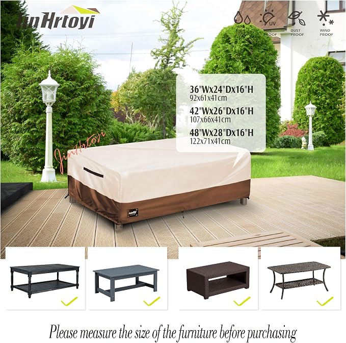JinHrtoyi Patio Coffee Table Cover, 48Wx28Dx16H Inches 100% Waterproof Heavy - Image 3