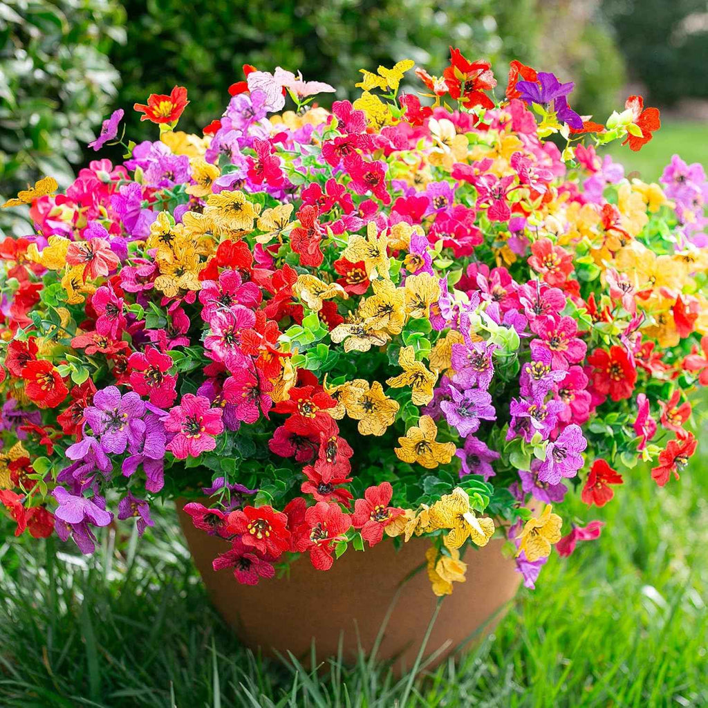 Daisy Artificial Flowers for Outdoors Decor, 12 Bundles Faux Daisy with Eucalyptus Fake Plants Greenery UV Resistant Look Real Colorful Faux Flowers for Outside Planter Porch Patio Yard Gardens, Mix