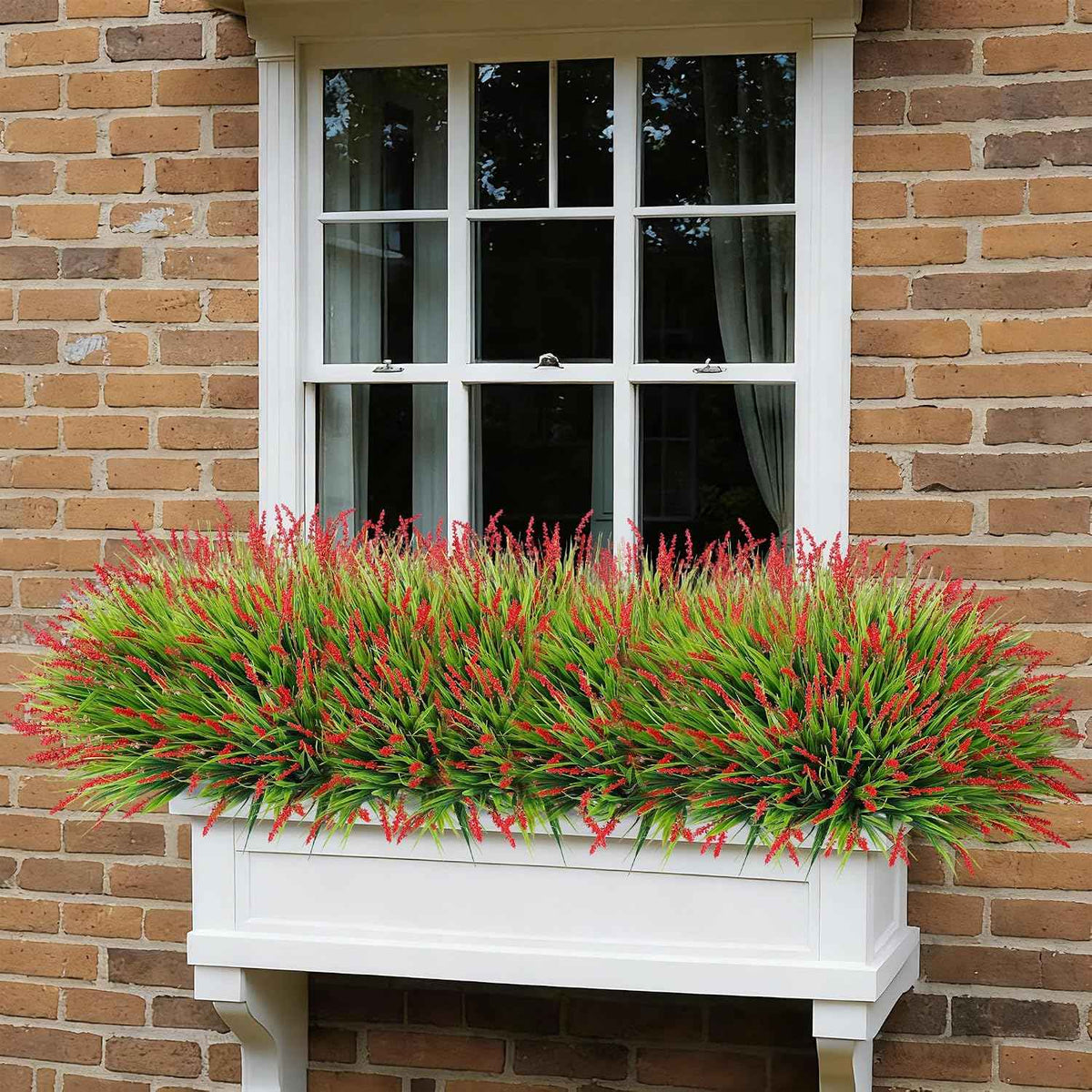 Ivydale 20PCS Artificial Plants Fake Flowers Monkey Grass for Outdoors,UV Resistant Realistic Red Faux Greenery Shrubs Outside Decor for Home Garland Porch Patio Balcony Planter Yard Office Pathway