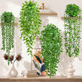 Palonu 4 Pack Faux Artificial Hanging Plants, UV Resistant Fake Potted Greenery with Eucalyptus Vine, Mandala, Pea Pod Leaves & String of Pearls in Pots for Living Room Bathroom Indoor Outdoor Décor