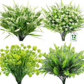 TURNMEON Artificial Plants Outdoor Fake Plants UV Resistant No Fade 12 Bundles 4 Styles Faux Plant Plastic Greenery Shrubs Boston Fern Lavender for Outside Gardens Porch Patio Indoor Home Decor
