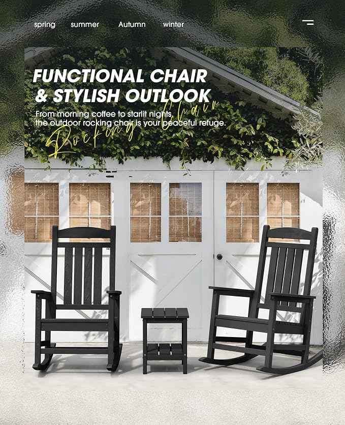 KINGYES Outdoor Rocking Chairs, HDPE All-Weather Patio Rocking Chairs High Back