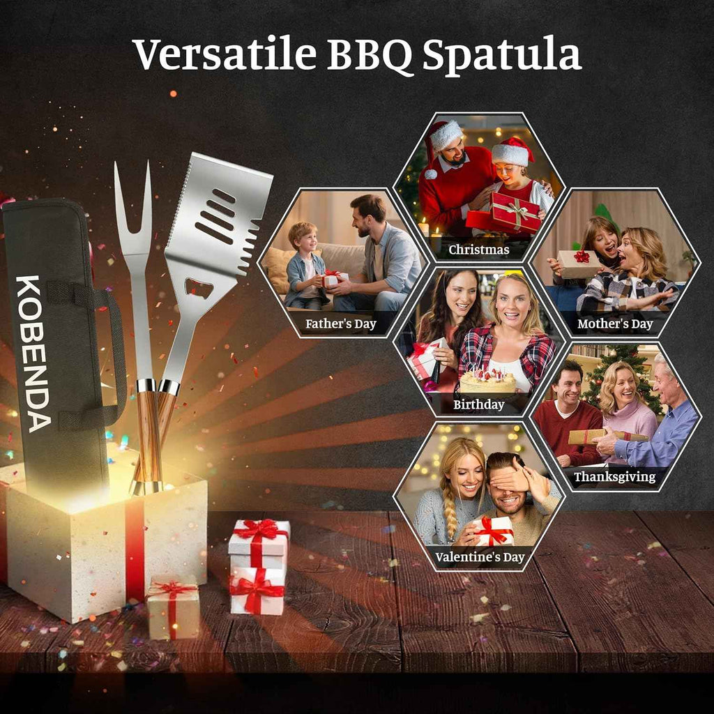 BBQ Grill Accessories, Stainless Steel Grilling Set with Storage Bag, Spatula, Fork, Cleaning Brush BBQ Accessories, Grill Tools Set for Outdoor Cooking Camping, Grilling Gifts for Men