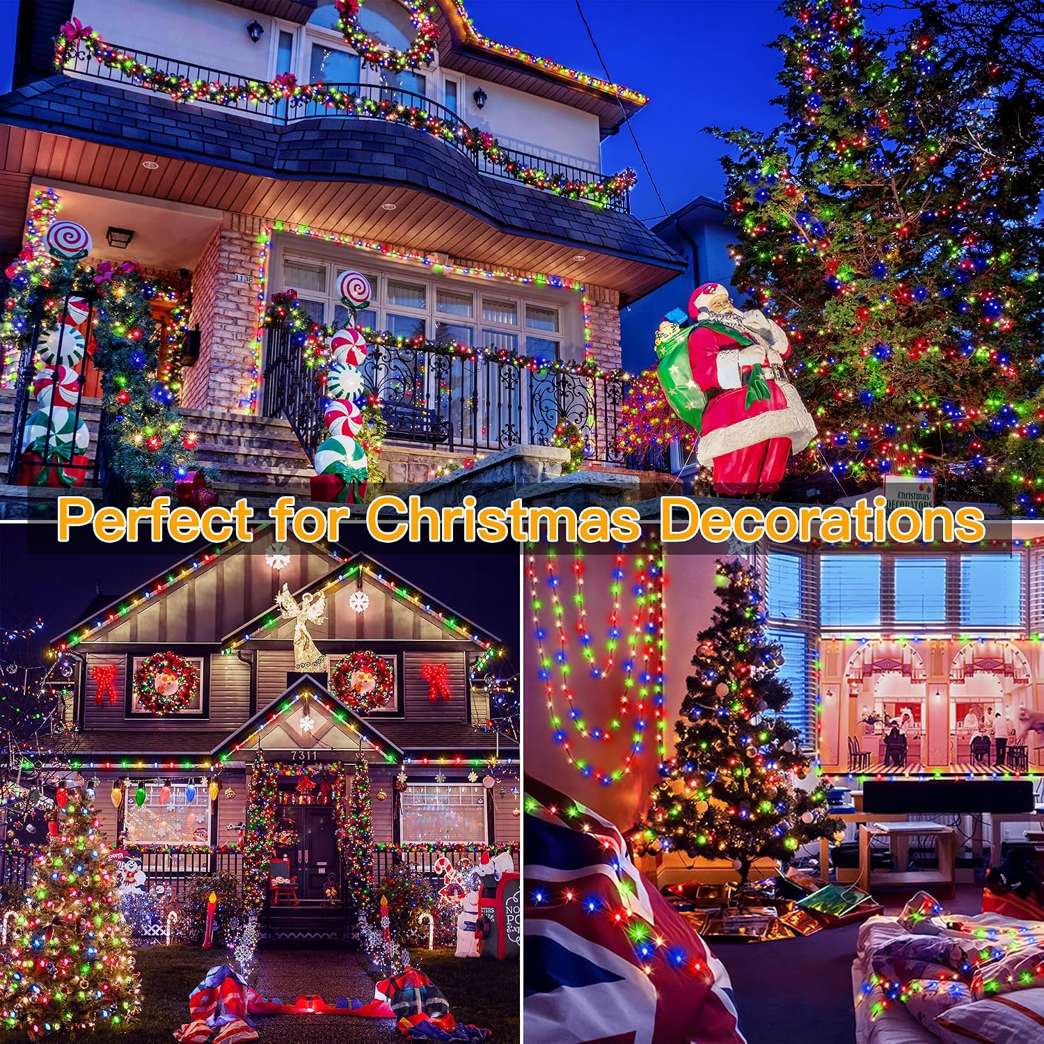 Ollny Christmas Lights, 198 FT 600 LED Outdoor Waterproof Plug in Christmas Tree Lights with 8 Modes Remote Timer, String Lights for House Yard Outside Indoor Xmas Decorations Multicolor