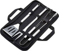 Amazon Basics 4-Piece Stainless Steel BBQ Grilling Tool Set with Carry Bag, Rust-Resistant, Dishwasher Safe