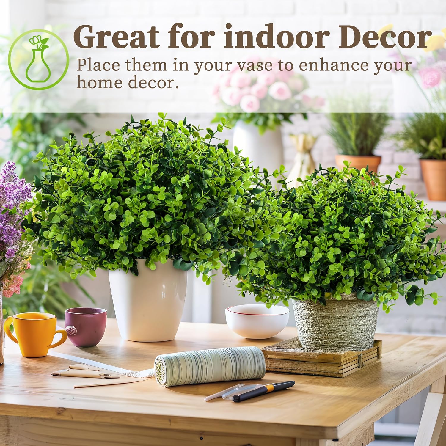 ColoPlay 20 Bundles Artificial Greenery Boxwood Plants, Fake Outdoor Plants | Artificial Plants Outdoor/Indoor, Fake Plant for Ouside Garden Porch, Window Box, Home Wedding, Farmhouse