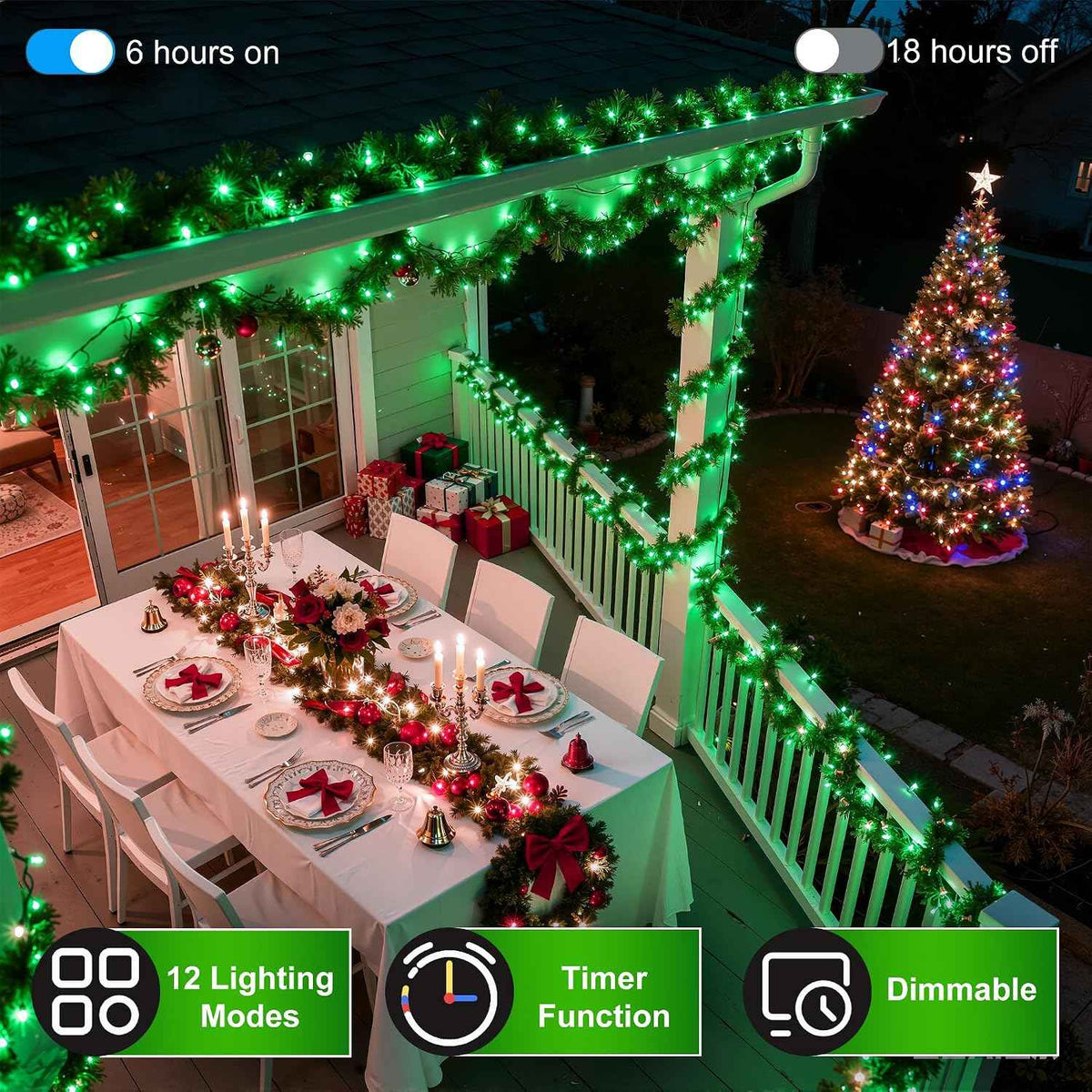 350 LED 90FT Christmas Lights, 12 Modes Christmas String Lights, Plug-In | Green String Lights with Timer, Dimming and Weather-Resistant Construction for Trees, Windows, Mantels, Bedrooms and Patios.