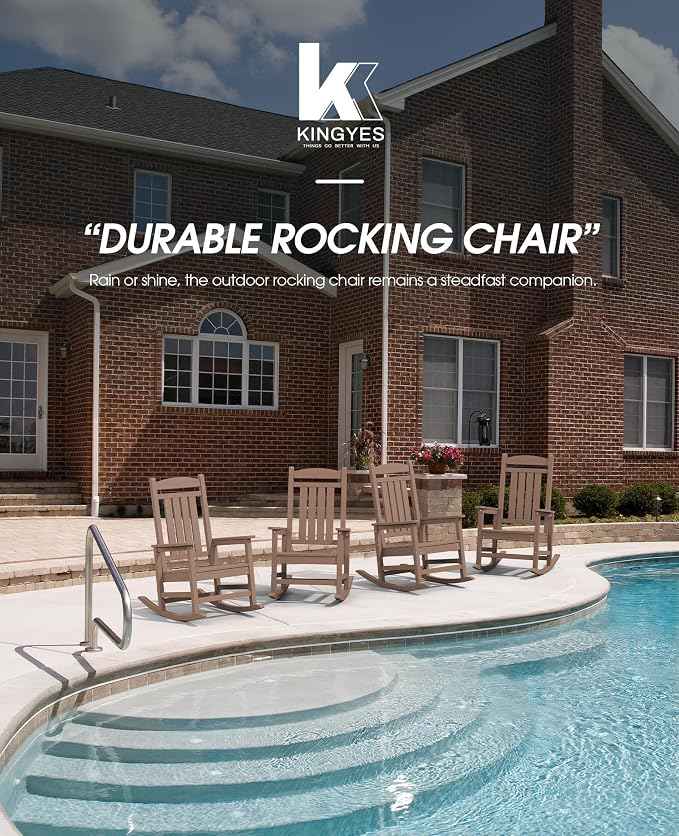 KINGYES Outdoor Rocking Chair Set of 2, High Density Polyethylene Patio Rocking
