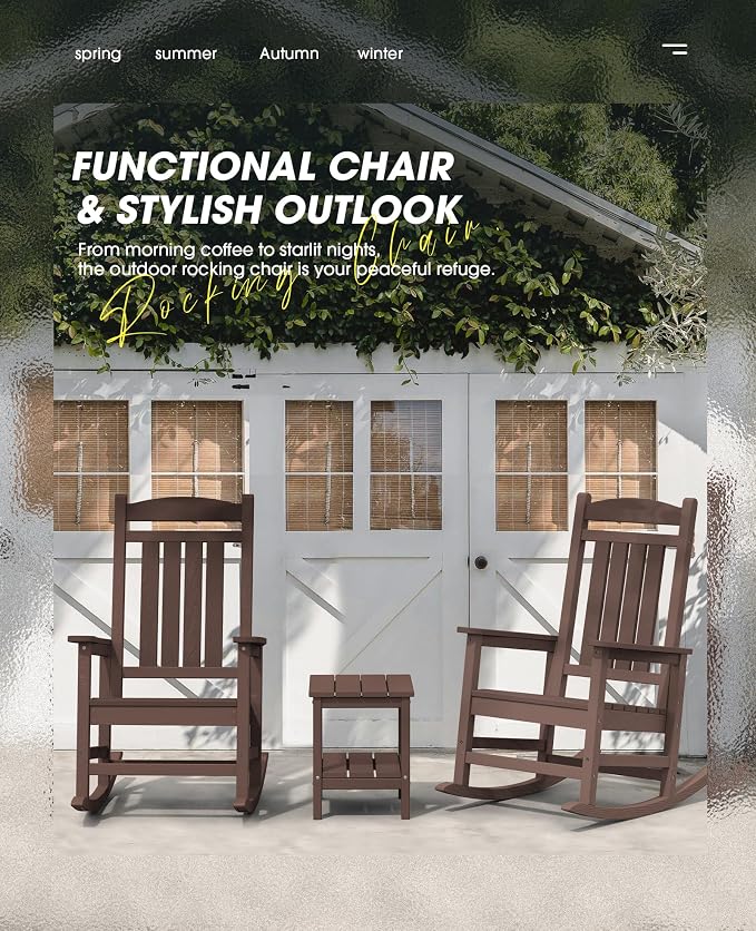 KINGYES HDPE Outdoor Rocking Chair Set of 4, All-Weather Poly Patio Rocking - Image 2