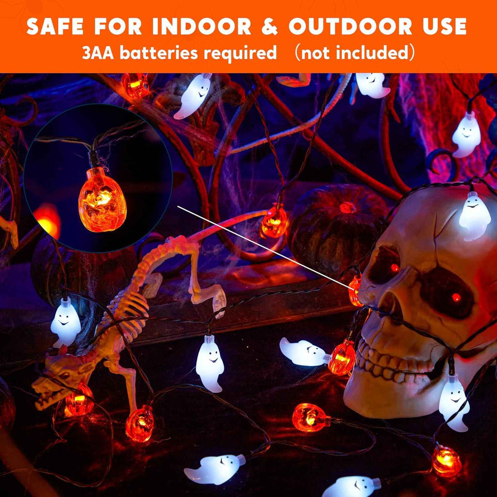 JOYIN Halloween String Lights Decorations, 19.7FT 30 LED Battery Operated Ghost Pumpkin 3D String Light with 8 Lighting Modes for Home Indoor Outdoor Halloween Party Decor(Orange/White Color)