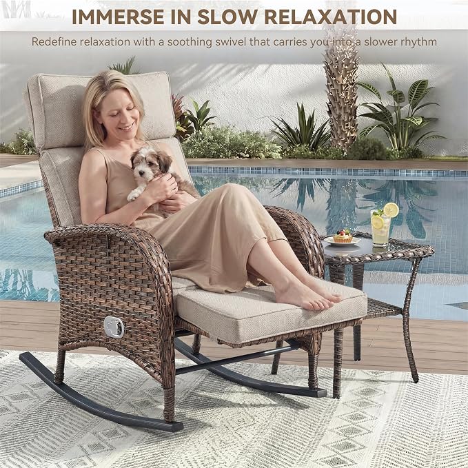 3 Pieces Zero Gravity Wicker Patio Rocking Recliner Chairs Set of 2 - Image 4