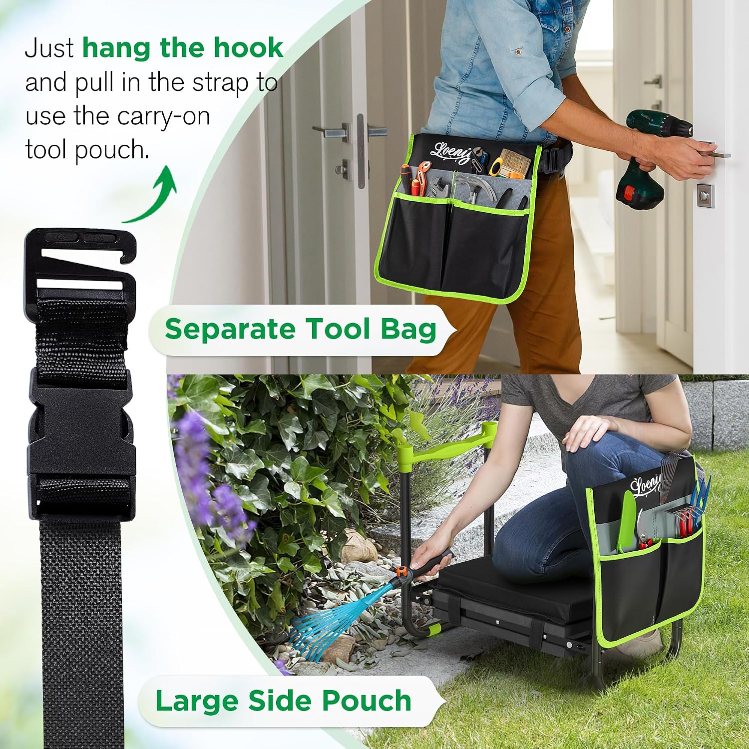 10.8” Wide Garden Kneeler and Seat, Heavy Duty Foldable Garden Stool | Included Thickened Kneeling Pad, Portable Gardening Bench Chair for Seniors & Parents with Tool Belt Pouch