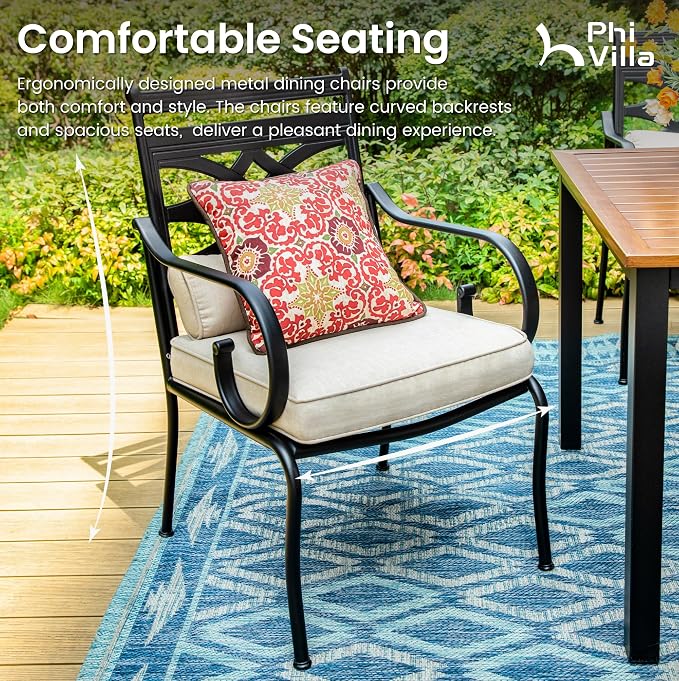 PHI VILLA 7 Pcs Patio Dining Set, Outdoor Table Chair Set - Image 2
