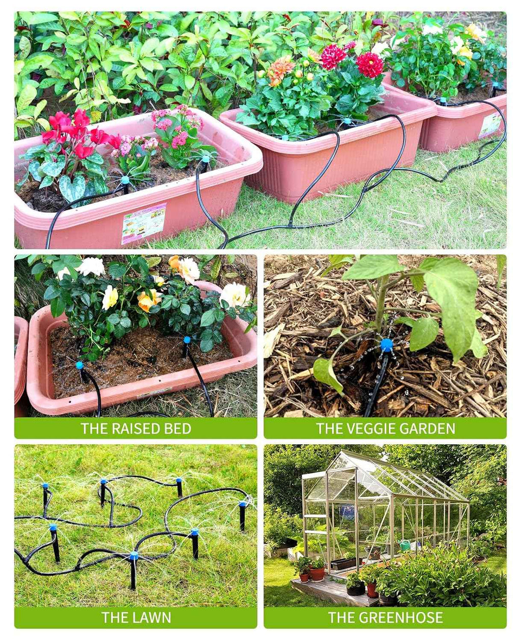 HIRALIY 100ft Drip Irrigation Kit Plant Watering System 8x5mm Blank Distribution Tubing DIY Automatic Irrigation Equipment Set for Garden Greenhouse Flower Bed Patio Lawn