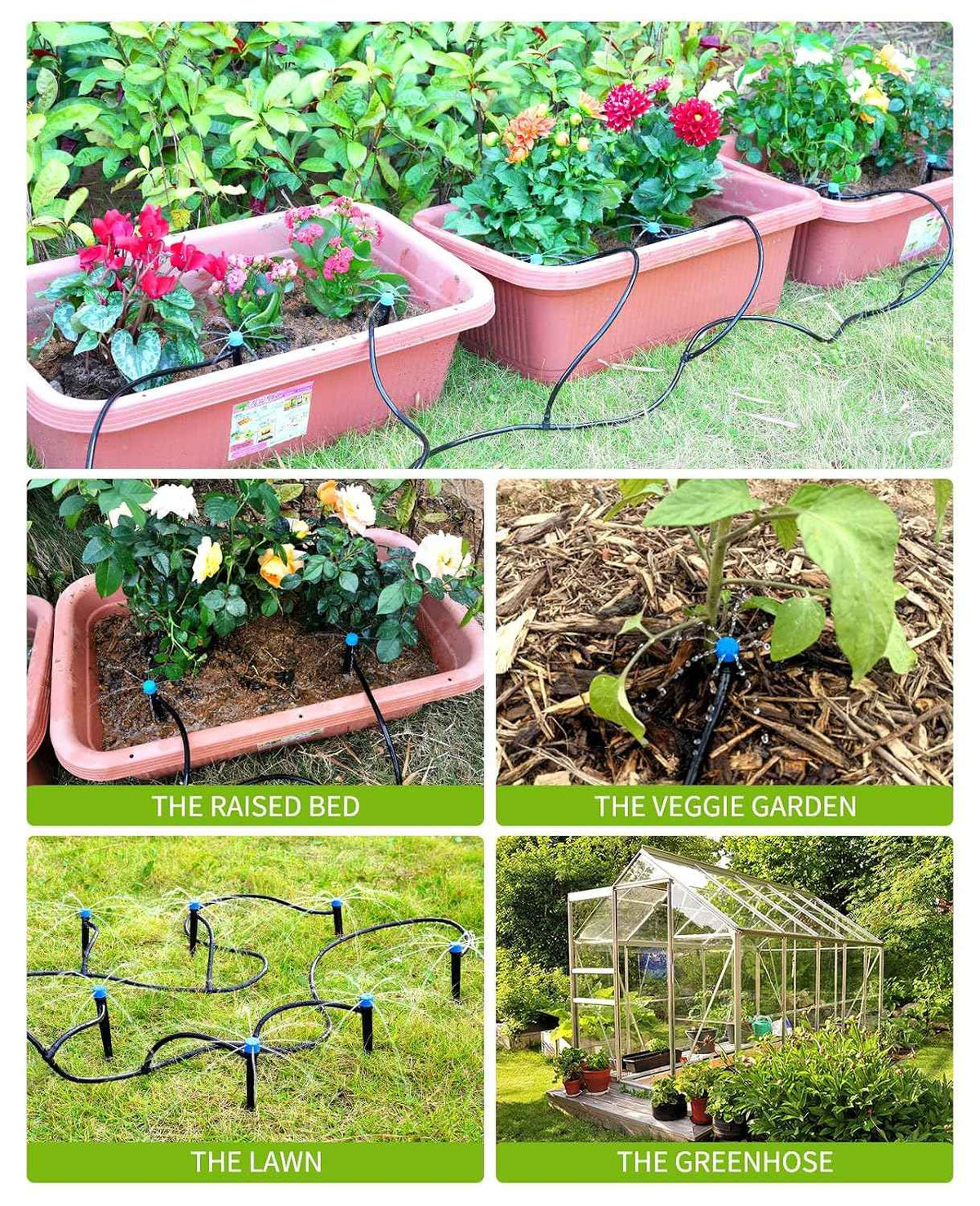 HIRALIY 100ft Drip Irrigation Kit Plant Watering System 8x5mm Blank Distribution Tubing DIY Automatic Irrigation Equipment Set for Garden Greenhouse Flower Bed Patio Lawn