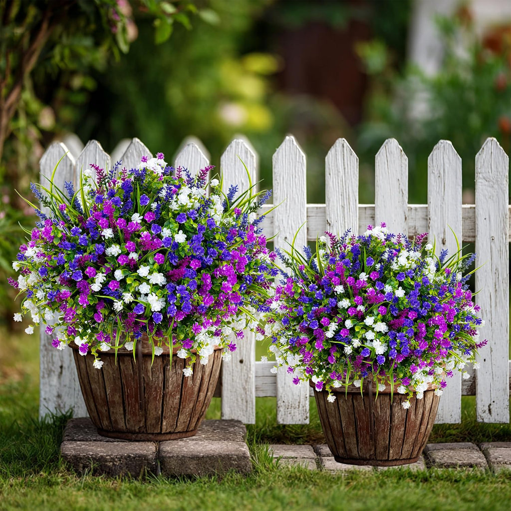 AXYLEX Artificial Flowers for Outdoors, 12 Bundles Fake Plants (Mixed) | UV resistant faux plastic flowers, no fade artificial greenery – garden, patio, porch & home