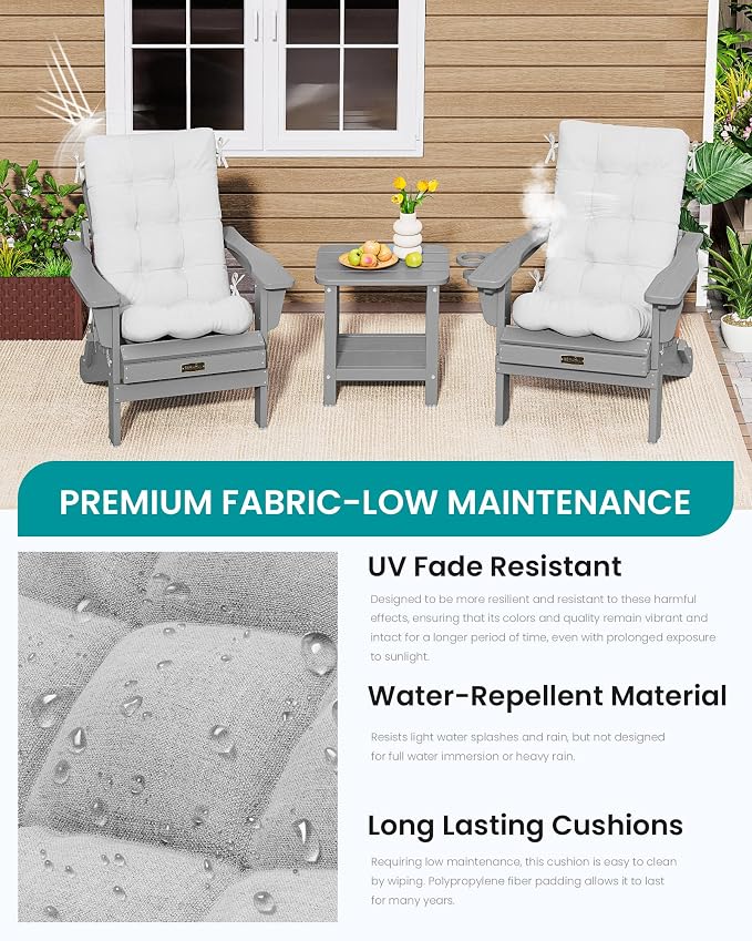 SERWALL HDPE Outdoor Rocking Chair Cushion Set of 2, Memory Foam Cushion Gray - Image 5