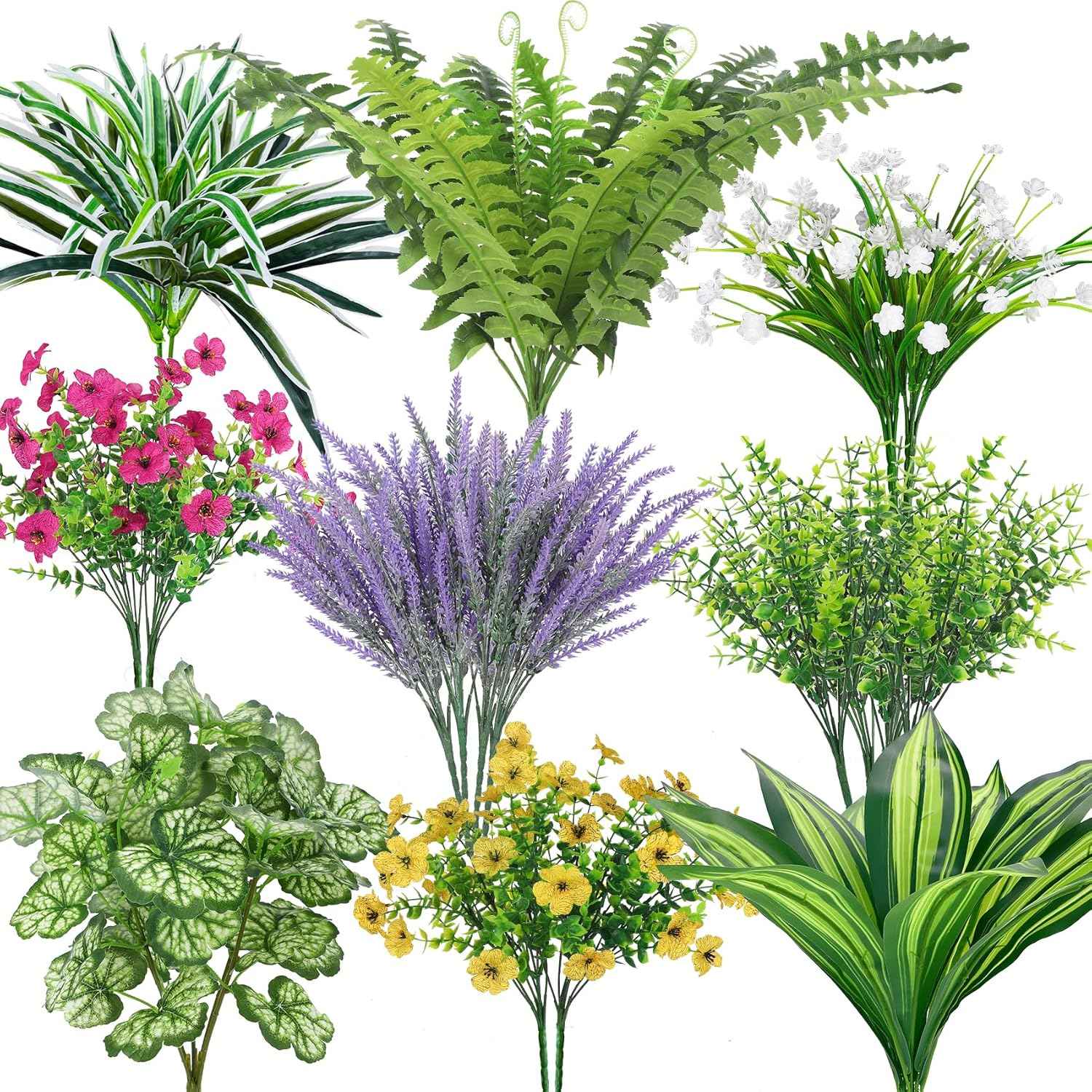 Roberly 20 Pcs Artificial Plants Outdoor, Fake Greenery Stems Plants | ﻿UV resistant fake plants flowers, plastic greenery stems bushes, indoor outdoor home patio garden table decoration