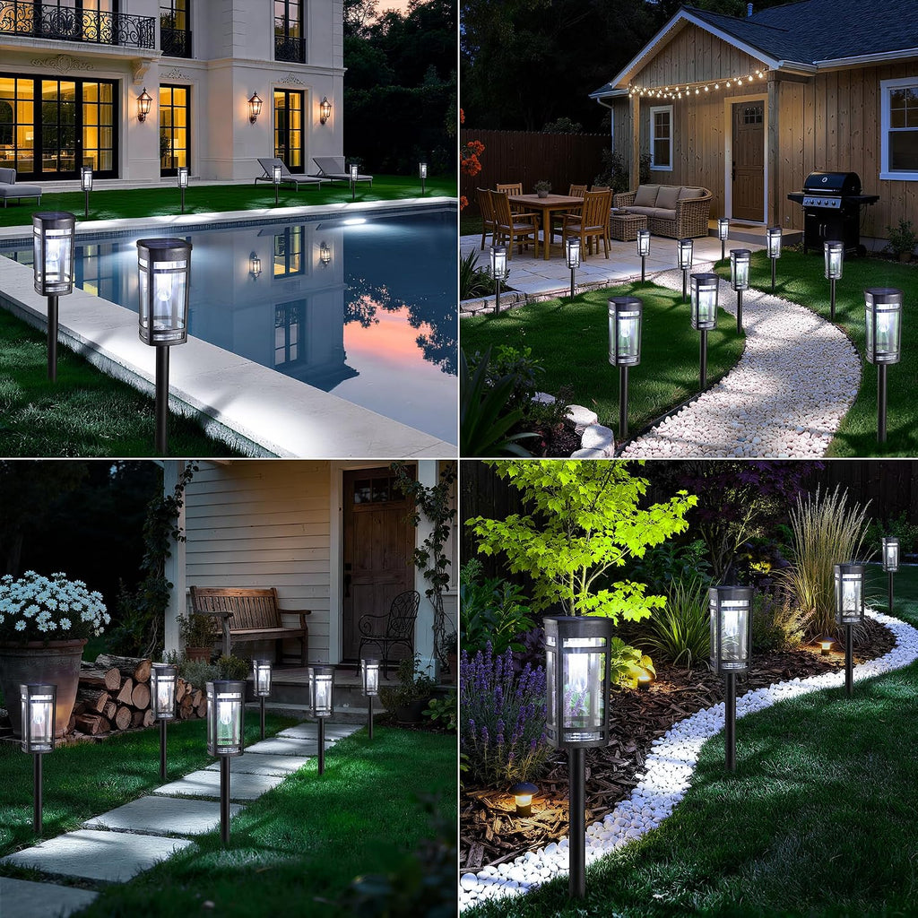 Jyoiat 6 Pack Solar Lights Outdoor, Waterproof Pathway Lights, Cool White | Solar Garden Lights with Auto On/Off for Walkways, Lawns, Paths and Yards; No Wiring Required for Easy Ground Installation