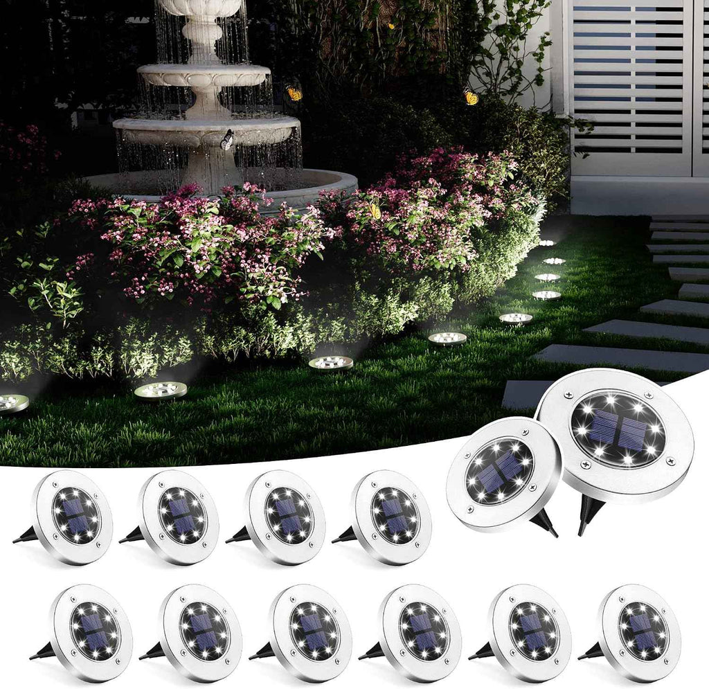 SOLPEX Solar Ground Lights Outdoor, Garden Lights 12 Pack Cool White | IP65 Waterproof Stainless Steel Landscape Lighting for Walkway, Driveway, Pathway, Patio, Backyard Decor
