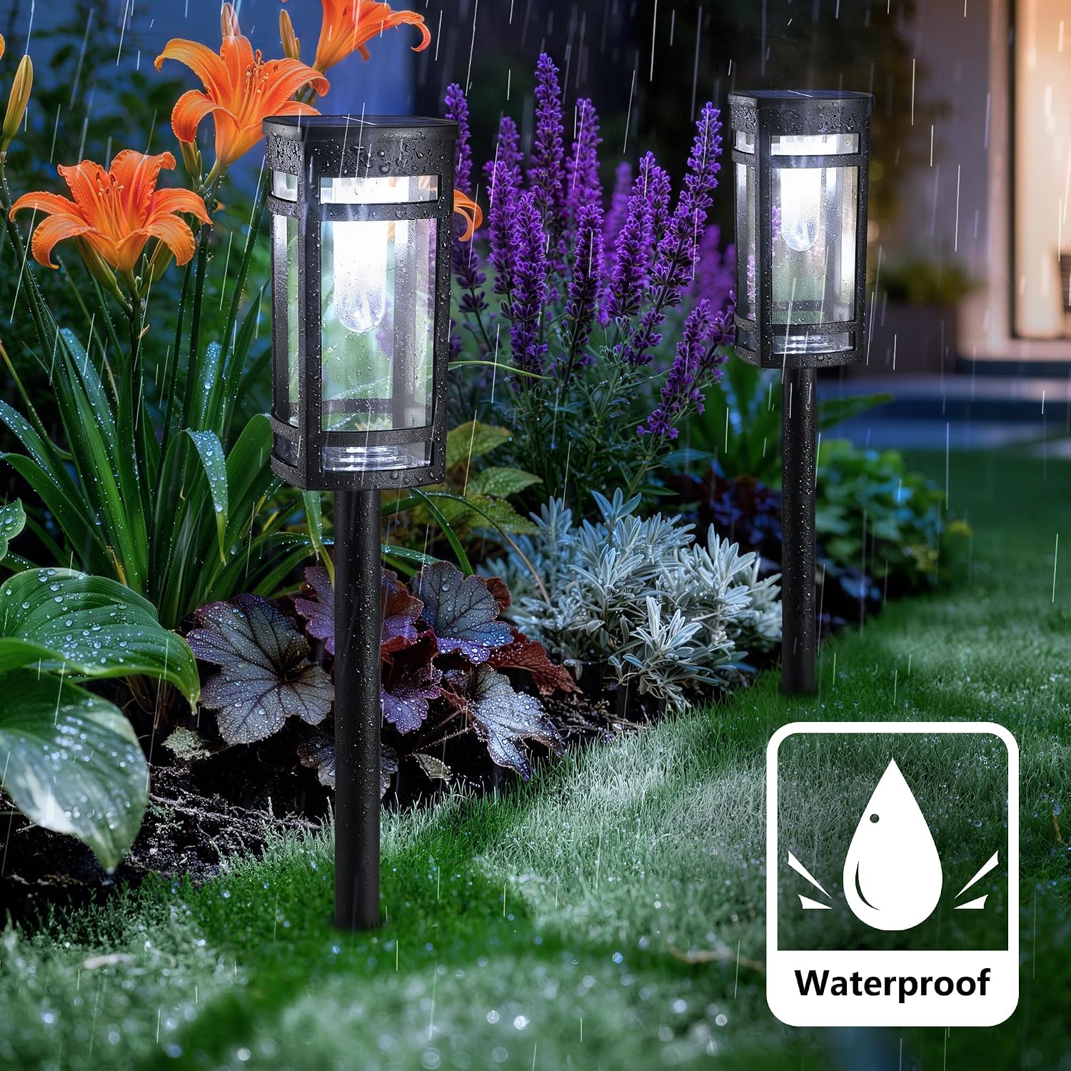 Jyoiat 6 Pack Solar Lights Outdoor, Waterproof Pathway Lights, Cool White | Solar Garden Lights with Auto On/Off for Walkways, Lawns, Paths and Yards; No Wiring Required for Easy Ground Installation