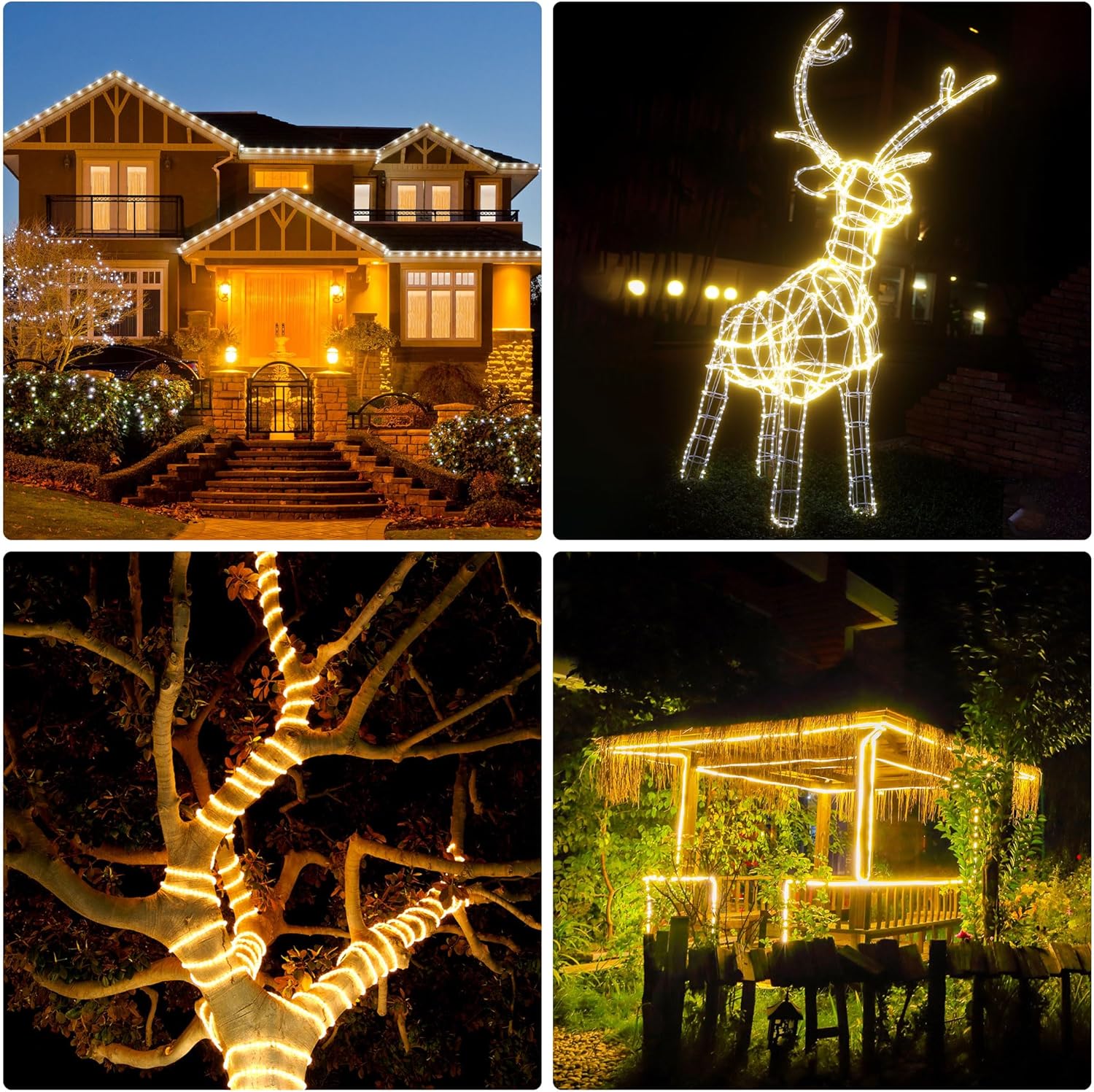 LED Light Rope, 48ft Waterproof Flexible Strip Lights, Indoor/ Outdoor, Connectable 2700K Warm White Landscape Tube Lighting for Bedroom, Home Decor, Garden, Patio, Porch, Yard, Deck, Party Holiday