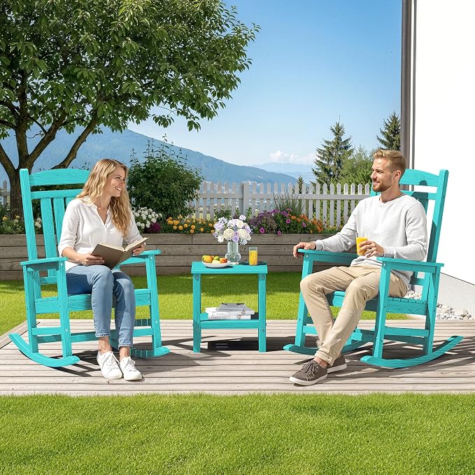 SERWALL HDPE Outdoor Rocking Chair Set of 4, Patio Rocking Chairs, All-Weather - Image 2