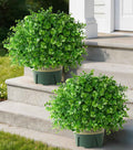 2 Pack Artificial Boxwood Topiary Trees Fake Plants for Outdoor Front Porch | UV-Resistant, Faux Realistic Greenery Potted Bushes with Pots for Front Door, Porch, Farmhouse, Garden Decor