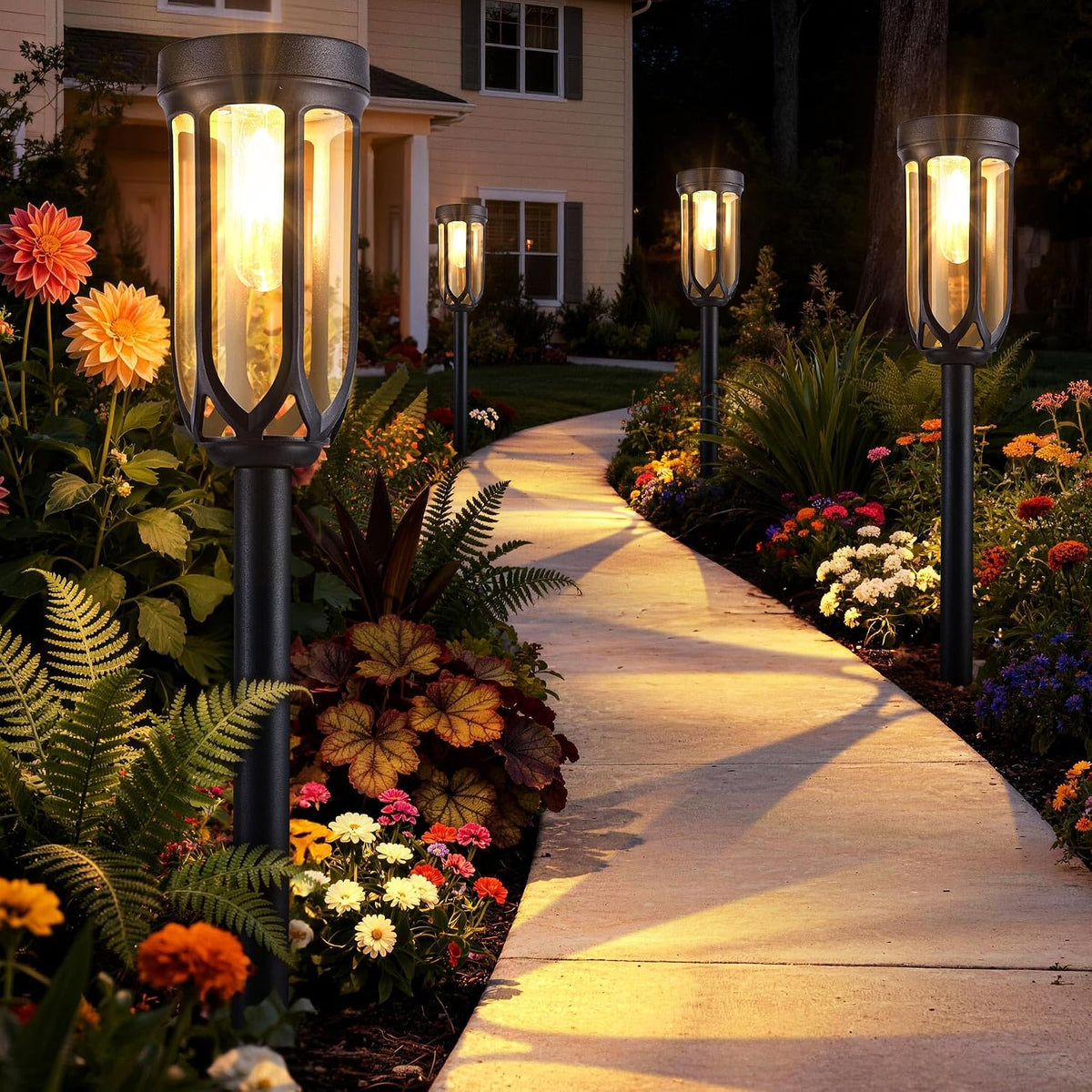 Lomotech 8 Pack Solar Pathway Lights,Warm White | Solar Lights Outdoor Waterproof, Bright LED Solar Garden Lights for Patio Landscape Lawn Yard Walkway Driveway