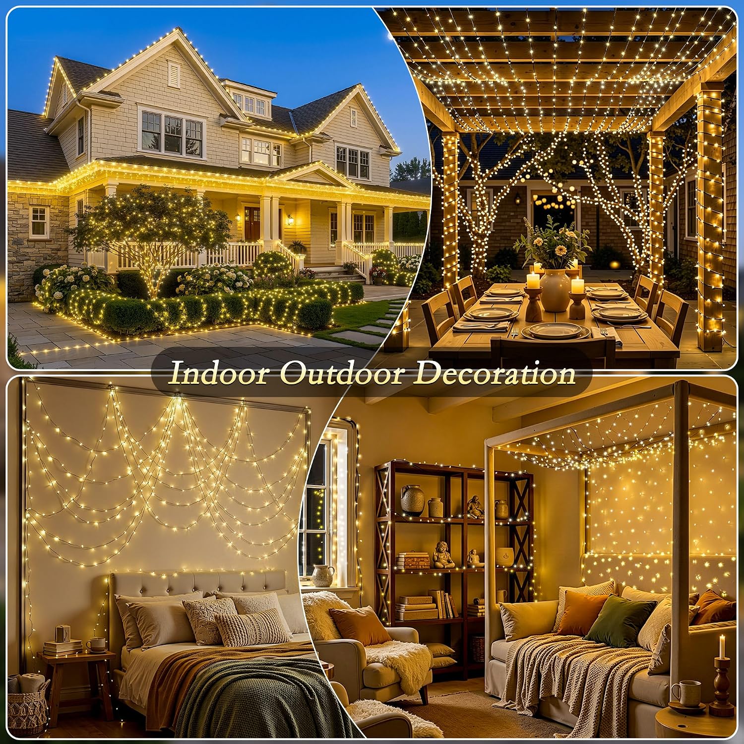 264FT 800 LED Outdoor String Lights Plug in IP67 Waterproof Twinkle Lights with Remote Dimmable 8 Modes Warm White Decorative Lights for Outside Backyard Porch Summer Christmas