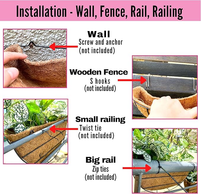 LaLaGreen Wall Hanging Planters, 4 Pack, 12 Inch Balcony Flower Baskets - Image 3