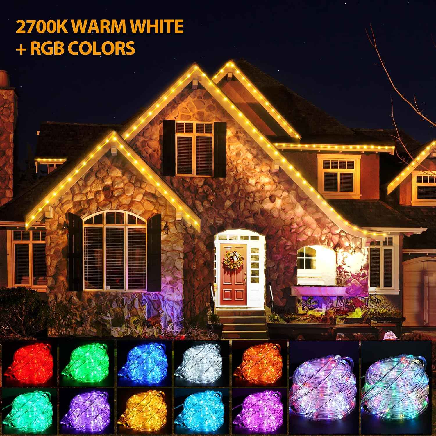 StarryEver 66ft 200LED Rope Light Outdoor String Lights, 24 Colors+Warm White Outdoor LED Lights Plug in, RGB Color Changing Fairy Light with Remote Rope Lighting for Camping Garden Patio Décor