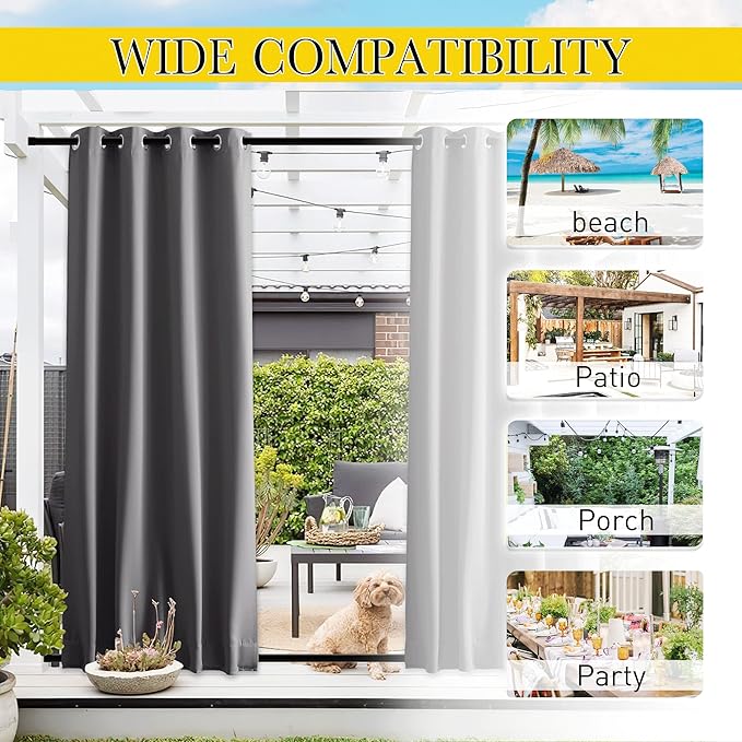 NICETOWN 2 Panels Outdoor Curtains Waterproof Grommet & Back Tab on Top & Bottom - Image 7