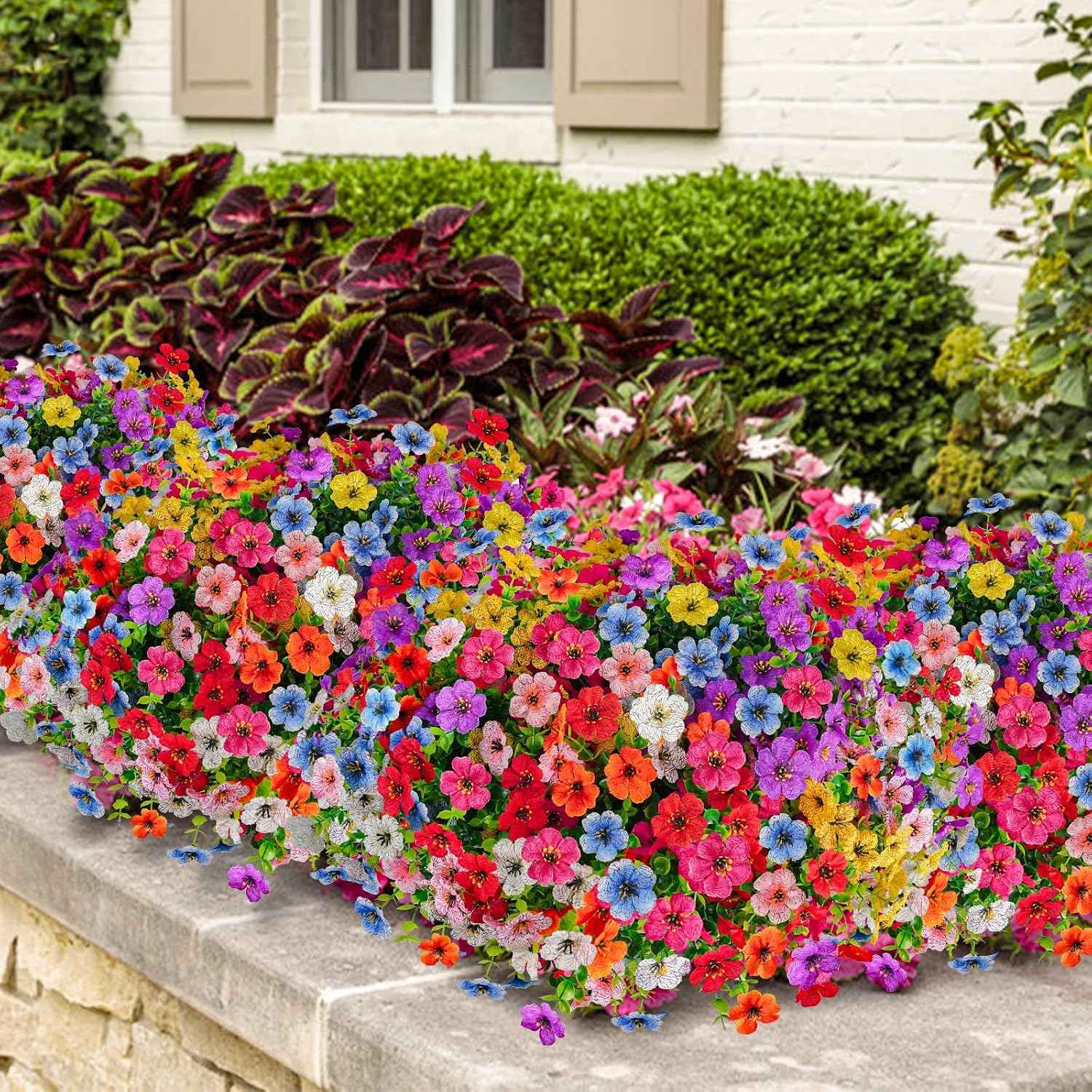 Agusbagli 72 Bundles Artificial Flowers Outdoor UV Resistant Fake Flowers No Fade Faux Plastic Greenery Shrub Plants for Wedding Home Garden Window Box Fireplace Thanksgiving Christmas Decor, Mix