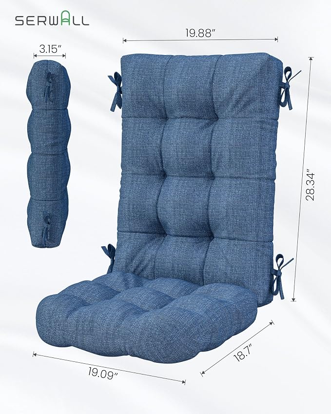 SERWALL HDPE Outdoor Rocking Cushion Set of 4, Memory Foam Cushion Navy - Image 3