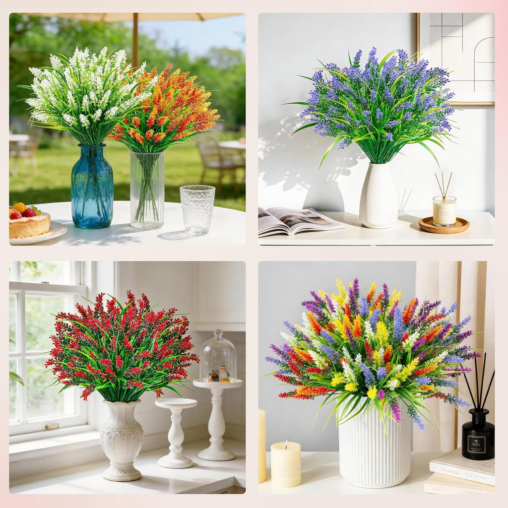 Der Rose 24 Bundles Artificial Plants Outdoor Fake Lavender Flowers UV Resistant Faux Plants Monkey Grass for Garden Porch Fence Patio Window Box Decor（Colorful）