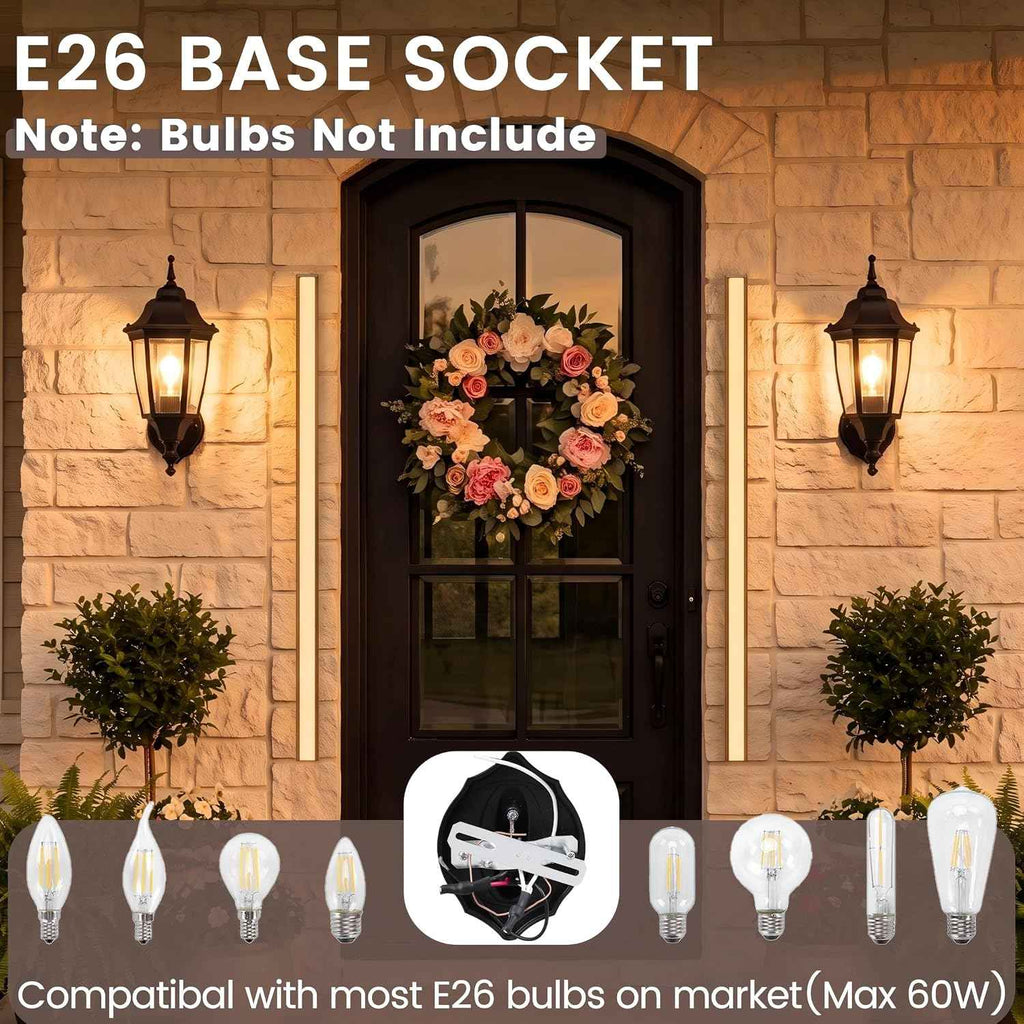 Dusk to Dawn Outdoor Light Fixture, E26 Outdoor Porch Light | Aluminum & Glass Photocell-Controlled Outdoor Wall Light E26 60W max, IP65 Waterproof ETL UL CSA Listed Wall Lantern, Black