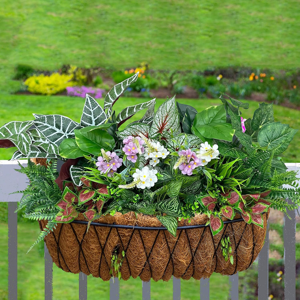 20Pcs Artificial Plants Outdoor Fake Greenery & Flowers Faux Plastic Bushes Leaves UV Resistant for Outdoor Planters Porch Garden Patio Front Porch Window Box Farmhouse Wedding Decor
