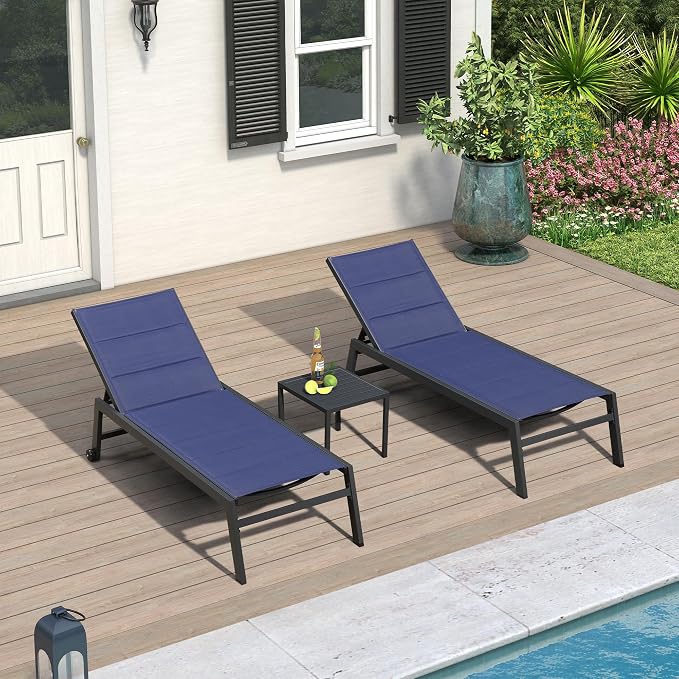 PURPLE LEAF Extra Large Outdoor Chaise Lounge 2 Pieces Aluminum Patio Lounge by PURPLELEAF