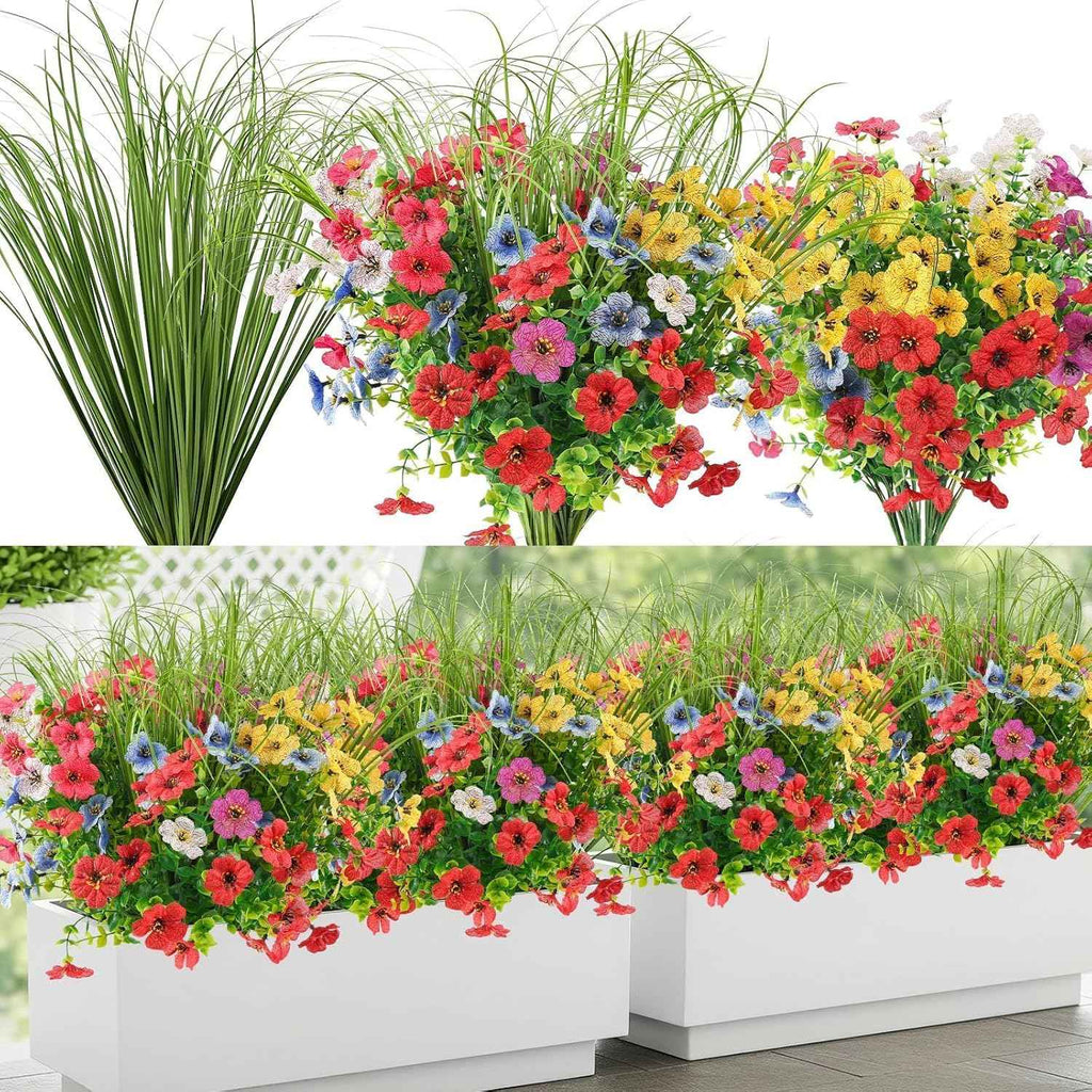 12 Bundles Artificial Outdoor Flowers, UV Resistant for Planters and Garden