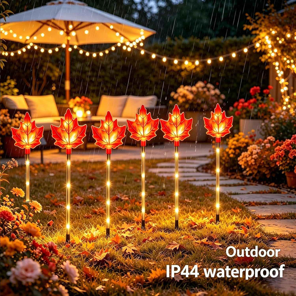 Solar Fall Pathway Lights - 6 Pack Outdoor Path Maple Leaf Light, 8 Lighting Modes, Waterproof Garden Stake Lights for Autumn, Thanksgiving, Halloween, Landscae Decor