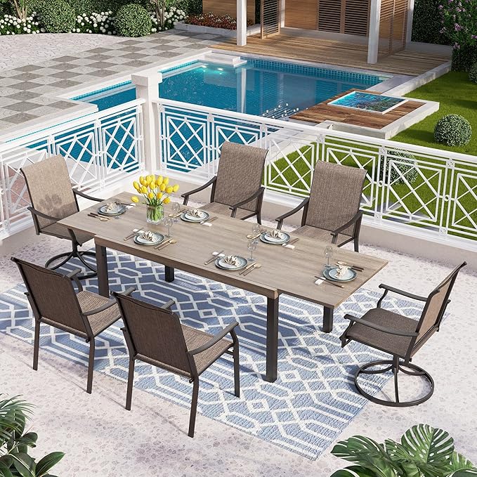 PHI VILLA Patio Dining Table and Chairs, 2 Swivel & 4 Stable Patio Dining Chairs by PHIVILLAThepioneerofcomfortablehouseholdsupplies